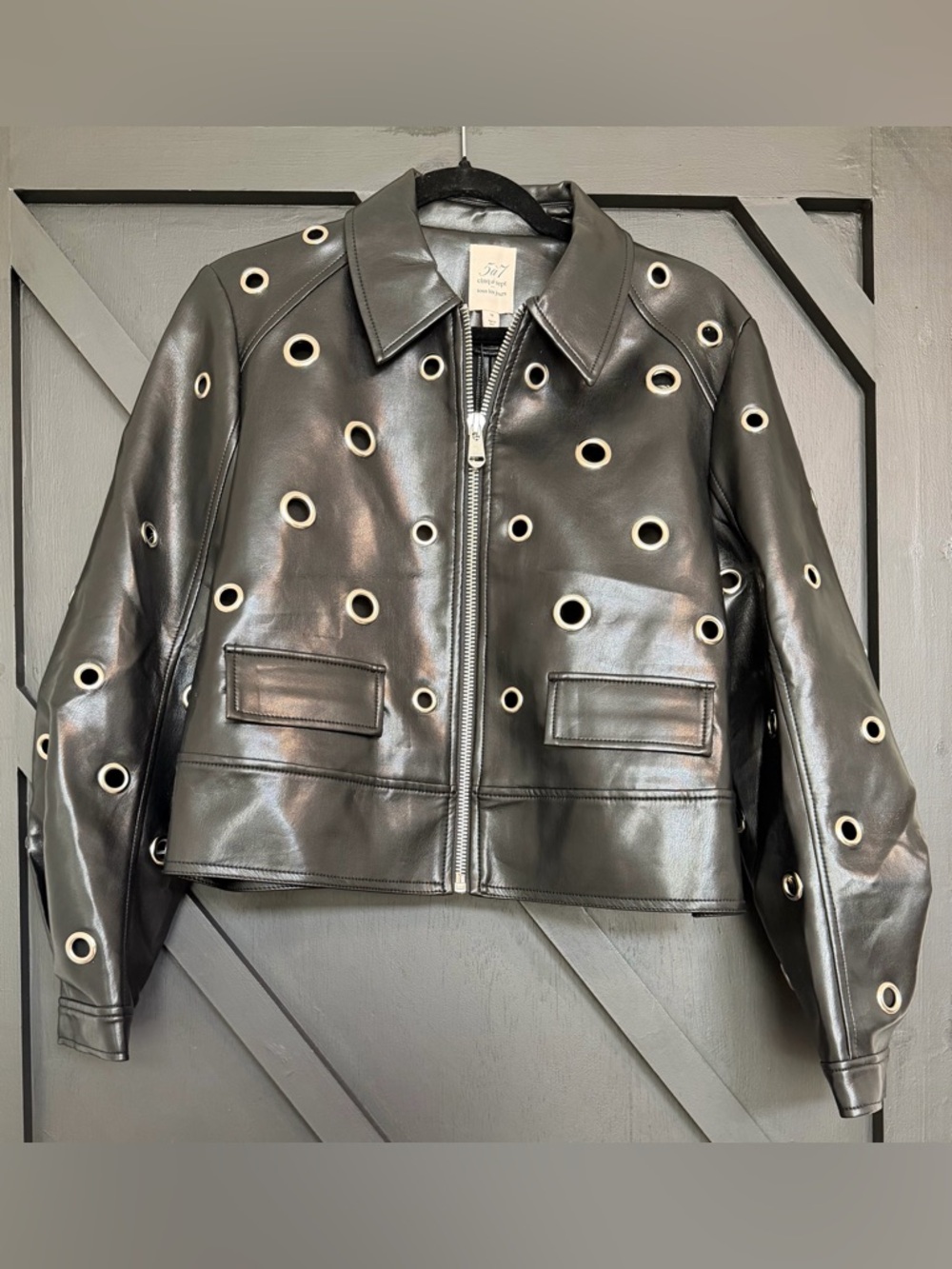 NWT Cinq a Sept Harriet Faux Leather Grommet Jacket in Black, Size Medium - Picture 3 of 11